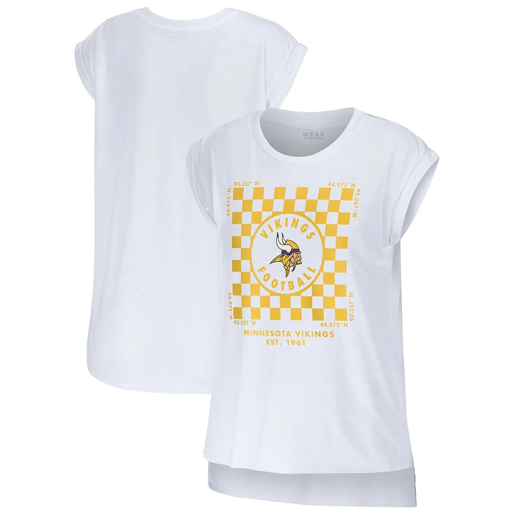 Women's WEAR by Erin Andrews White Minnesota Vikings Checker Muscle Tank Top