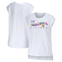 Women's WEAR by Erin Andrews White Minnesota Vikings Greetings From Muscle T-Shirt