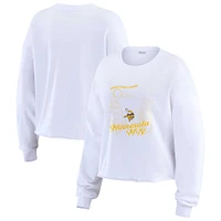 Women's WEAR by Erin Andrews White Minnesota Vikings Postcard Cropped Long Sleeve Top