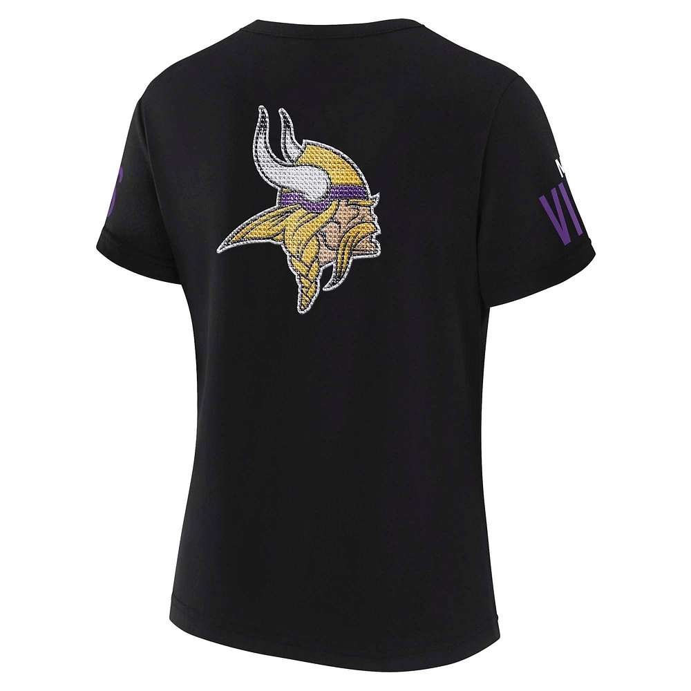 Women's WEAR by Erin Andrews x Gracie Hunt Black Minnesota Vikings Draft Me Lace-Up T-Shirt