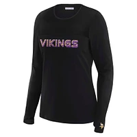 T-shirt à manches longues et empiècement en maille noire pour femme WEAR by Erin Andrews x Gracie Hunt des Minnesota Vikings