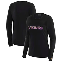 T-shirt à manches longues et empiècement en maille noire pour femme WEAR by Erin Andrews x Gracie Hunt des Minnesota Vikings