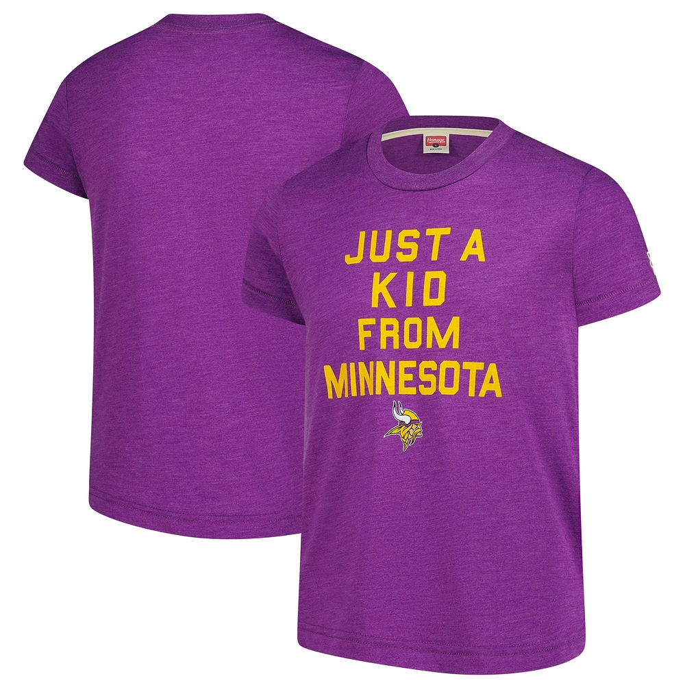 T-shirt violet a trois mélanges Just Kid des Minnesota Vikings, hommage aux jeunes