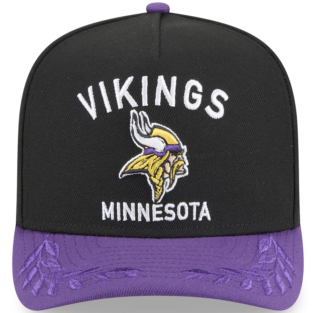 Casquette snapback A-Frame 9FIFTY noire/violette pour jeune New Era, Minnesota Vikings, repêchage NFL 2025