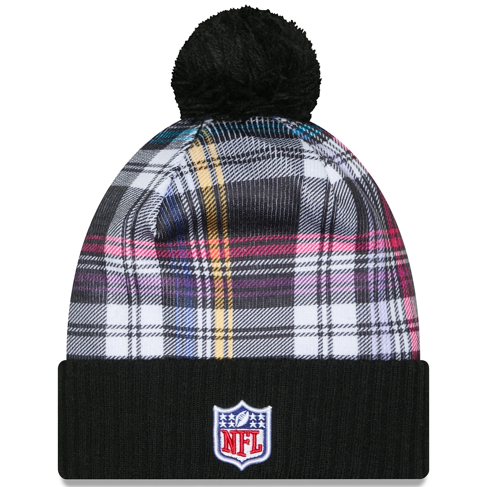 Bonnet tricoté à revers et pompon à carreaux NFL Crucial Catch 2024 Minnesota Vikings noir New Era pour jeune