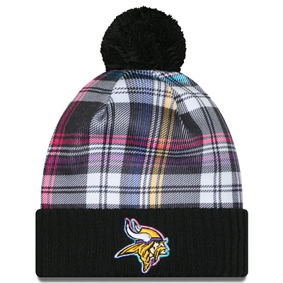 Bonnet tricoté à revers et pompon à carreaux NFL Crucial Catch 2024 Minnesota Vikings noir New Era pour jeune