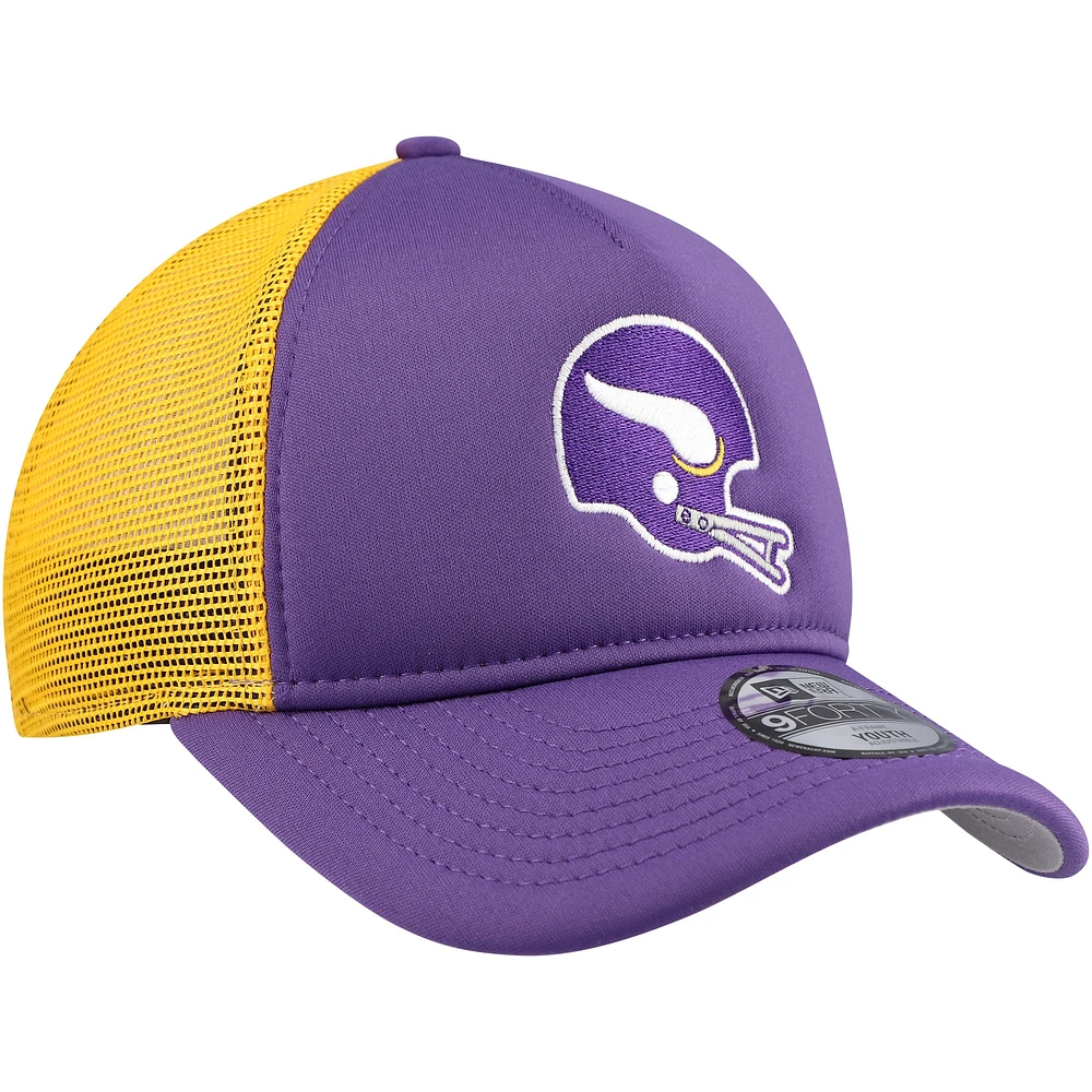 Casquette réglable de camionneur A-Frame 9FORTY violet Minnesota Vikings New Era pour jeune