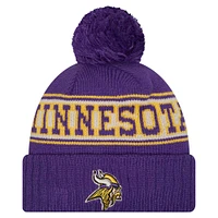 Bonnet en tricot à revers rétro violet Minnesota Vikings de New Era pour jeunes avec pompon