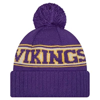 Bonnet en tricot à revers rétro violet Minnesota Vikings de New Era pour jeunes avec pompon