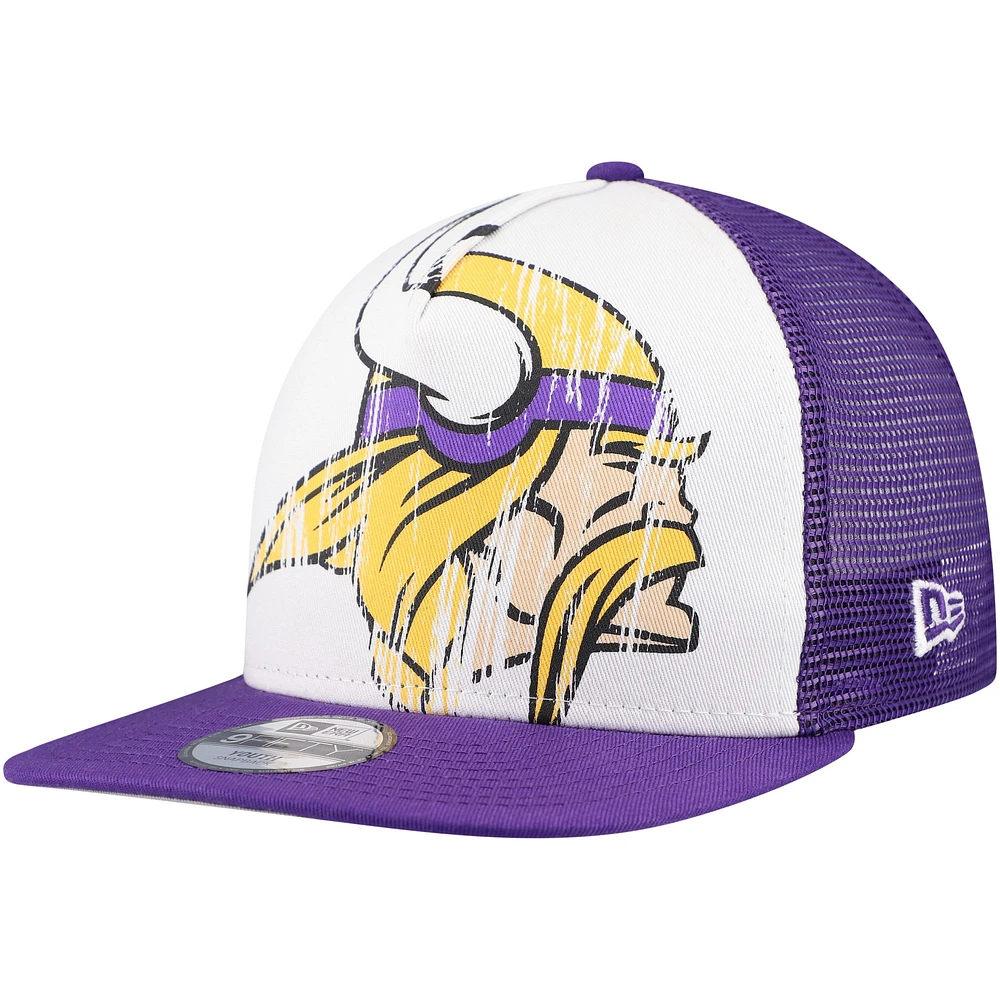 Youth New Era White/Purple Minnesota Vikings Distressed 9FIFTY A-Frame Snapback Hat