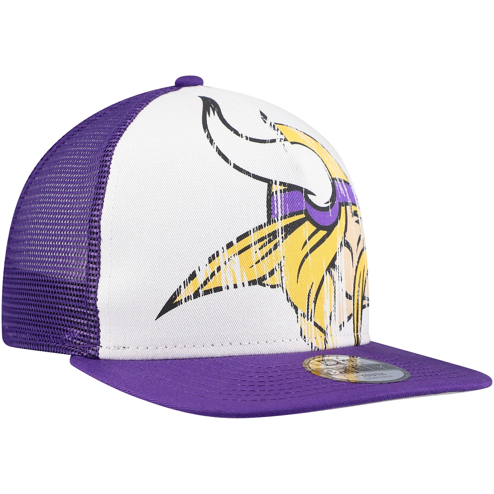 Youth New Era White/Purple Minnesota Vikings Distressed 9FIFTY A-Frame Snapback Hat