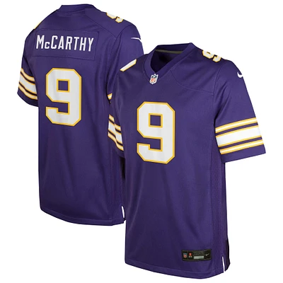 Maillot de jeu classique joueur alternatif violet Nike J.J. McCarthy pour jeunes des Minnesota Vikings