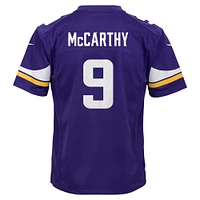 Maillot de match Nike violet J.J. McCarthy pour jeunes des Vikings du Minnesota