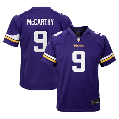 Maillot de match Nike violet J.J. McCarthy pour jeunes des Vikings du Minnesota