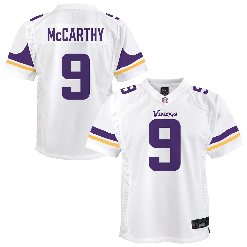 Maillot de match blanc Nike J.J. McCarthy pour jeunes des Vikings du Minnesota