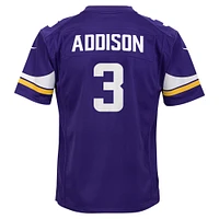 Maillot de jeu joueur l'équipe Nike Jordan Addison violet des Minnesota Vikings pour jeunes