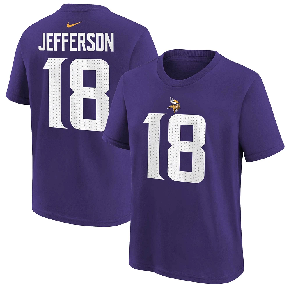 T-shirt avec nom et numéro de joueur Nike Justin Jefferson violet des Minnesota Vikings pour jeunes