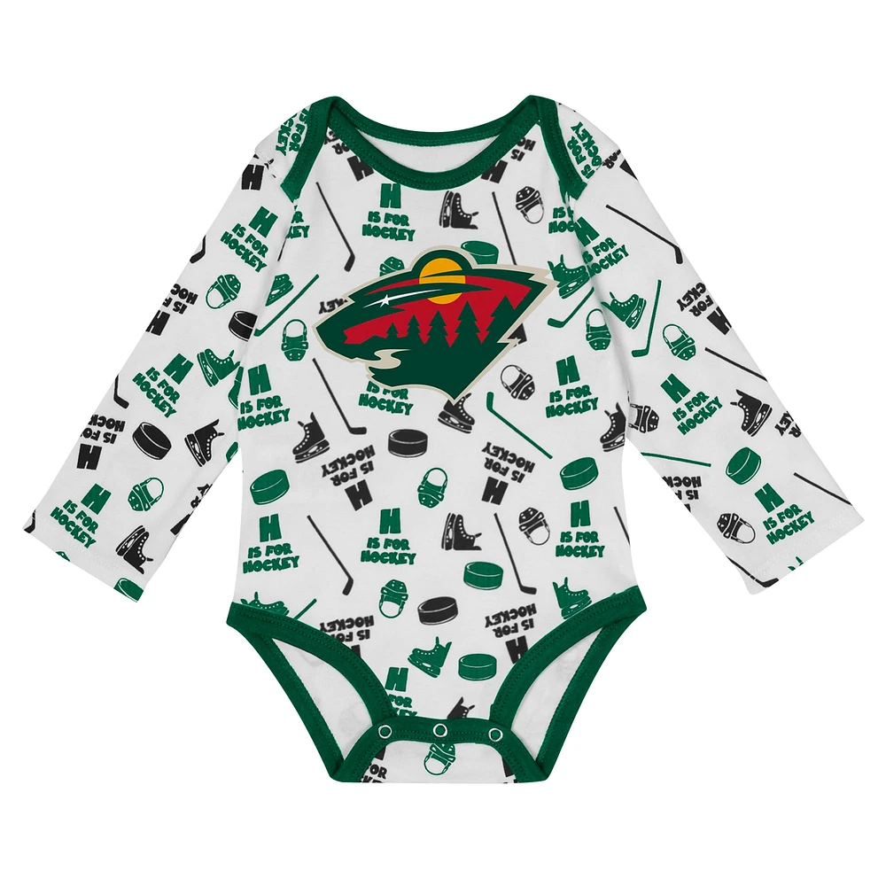 Body à manches longues pour bébé blanc Minnesota Wild Quick Learner