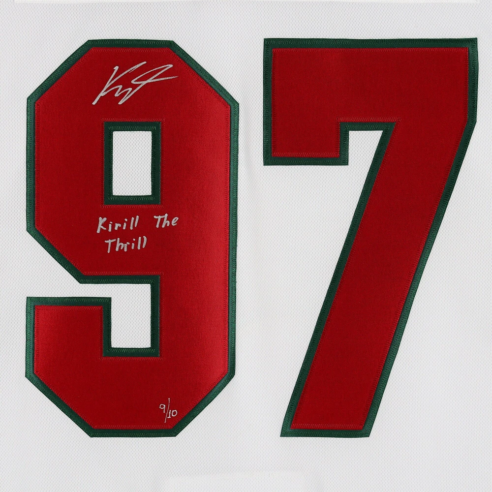 Maillot adidas authentique blanc autographié par Kirill Kaprizov du Minnesota Wild avec inscription « Kirill The Thrill » - Édition limitée à 10 exemplaires