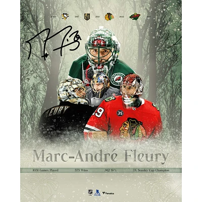Photographie stylisée autographiée de 16" x 20" de Marc-André Fleury, Wild du Minnesota, à l'occasion de sa retraite dans la LNH