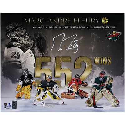 Photographie stylisée autographiée de 16" x 20" de Marc-André Fleury, deuxième au classement des victoires du Wild du Minnesota