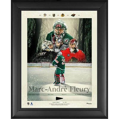 Collage de retraite de la LNH encadré de Marc-André Fleury, Wild du Minnesota, 13" x 16", avec un morceau de rondelle utilisée lors d'un match de la saison 2024-25 - Édition limitée à 229 exemplaires