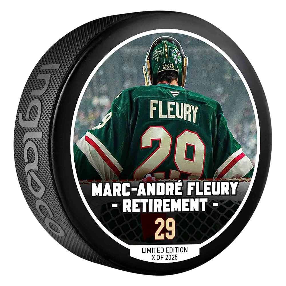 Rondelle de hockey de la LNH Marc-André Fleury, Wild du Minnesota, Inglasco - Édition limitée de 2025