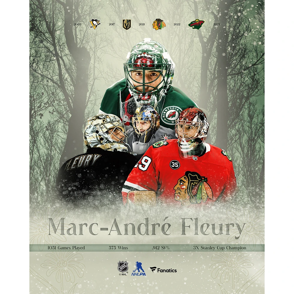 Photographie stylisée non signée de Marc-André Fleury, retraité du Wild Minnesota, dans la LNH