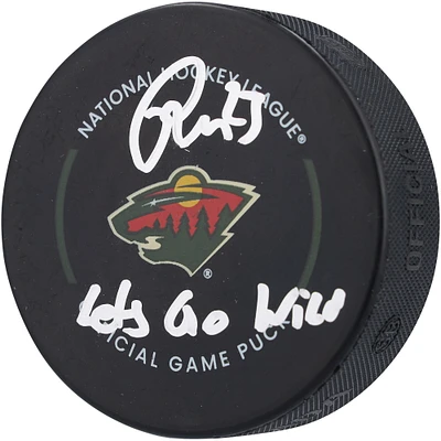 Marco Rossi Minnesota Wild Autographed Official Game Puck with "Lets Go Wild" Inscription