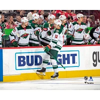 Matthew Boldy Minnesota Wild Unsigned Pounds Gloves with Teammates Photograph