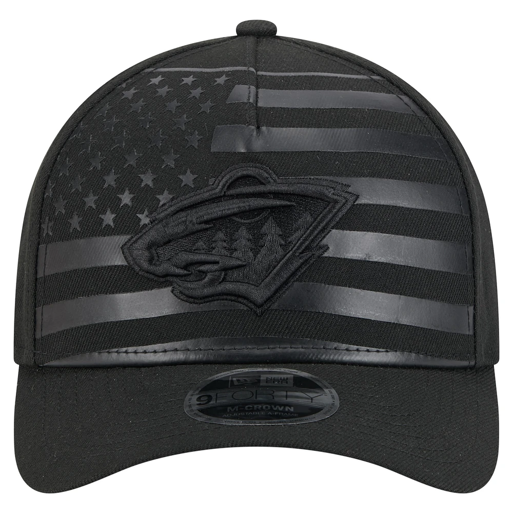 Men's New Era  Black Minnesota Wild Game Day Stealth Flag 9FORTY A-Frame Adjustable Hat