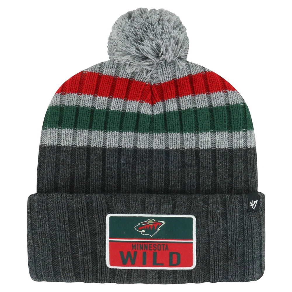 Bonnet en tricot à revers avec patch Minnesota Wild Stack '47 gris pour hommes avec pompon