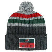 Bonnet en tricot à revers avec patch Minnesota Wild Stack '47 gris pour hommes avec pompon