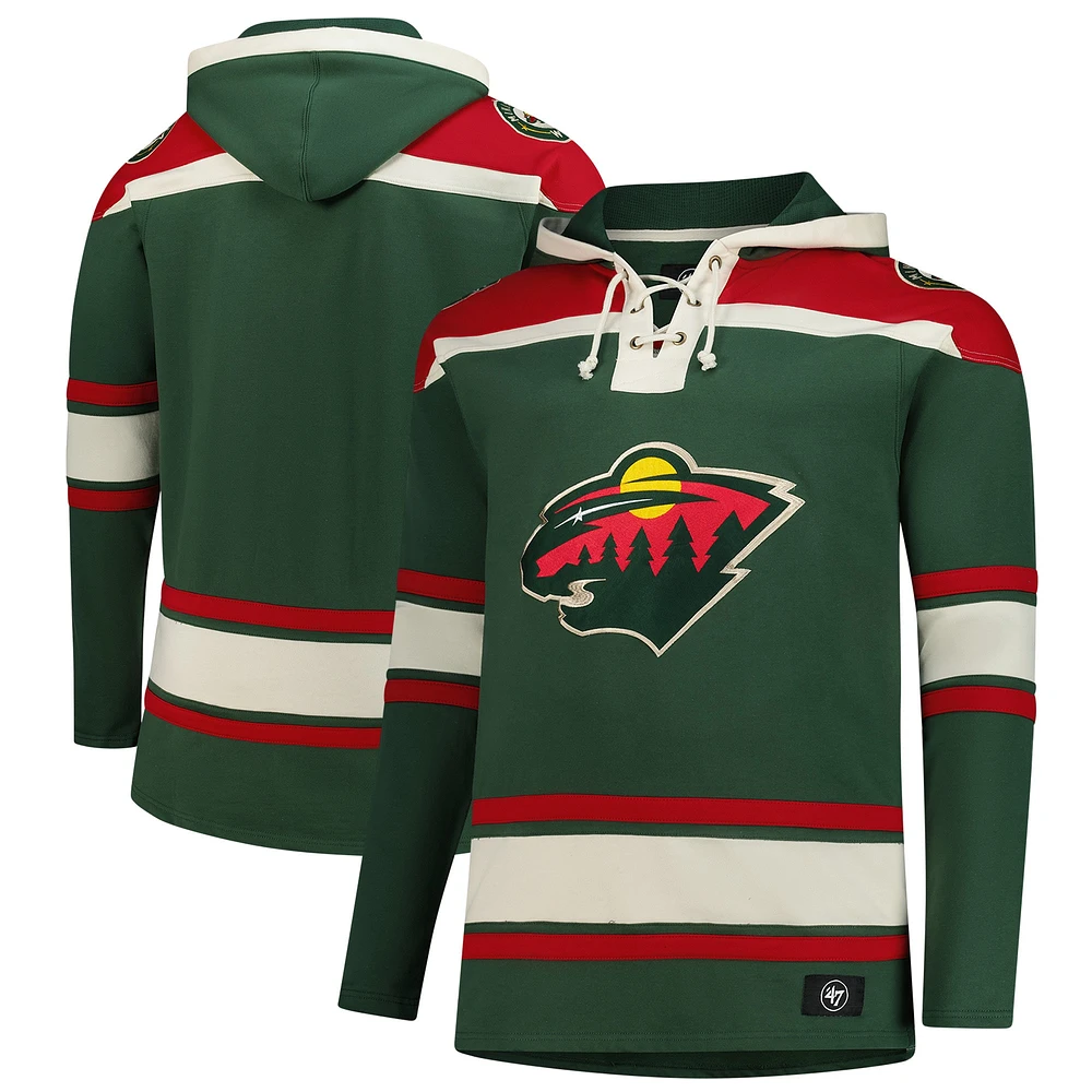 Sweat à capuche en polaire lacets de qualité supérieure Minnesota Wild '47 pour homme, taille grande et