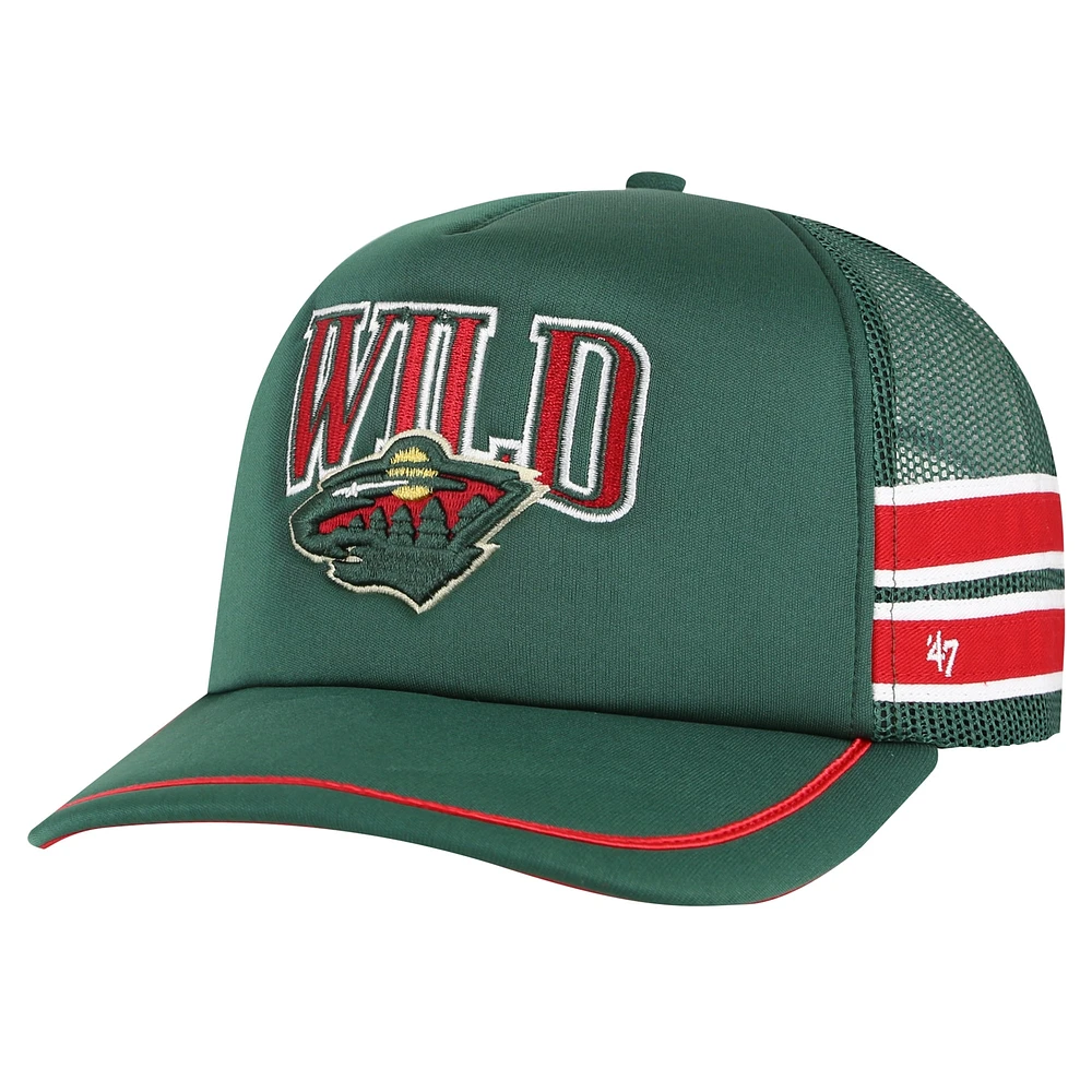 Casquette de camionneur Snapback '47 verte Minnesota Wild à rayures latérales pour hommes