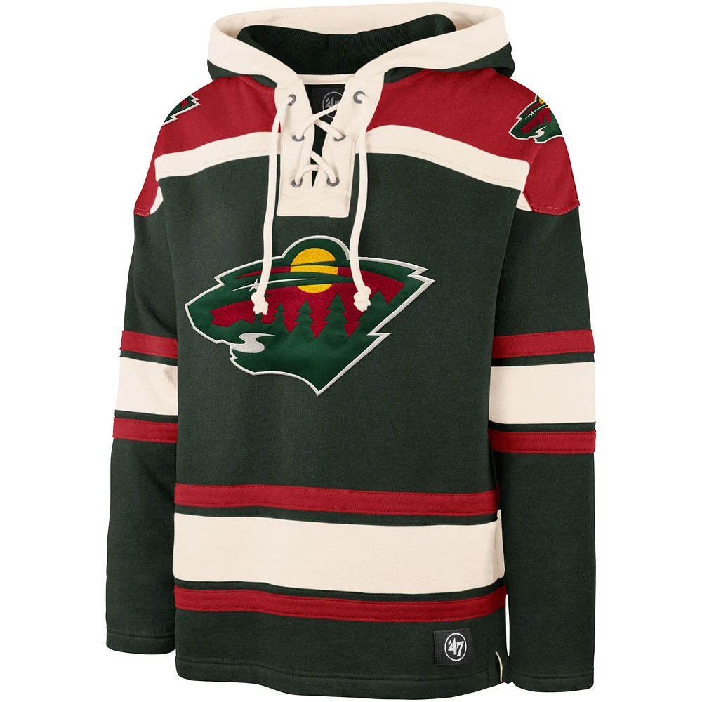 Men's '47 Kirill Kaprizov Green Minnesota Wild Player Name & Number Lacer Pullover Hoodie