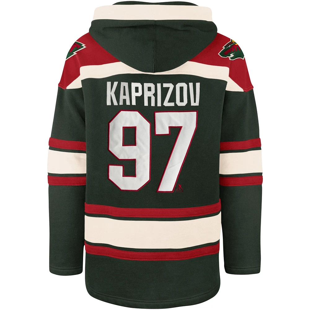 Men's '47 Kirill Kaprizov Green Minnesota Wild Player Name & Number Lacer Pullover Hoodie