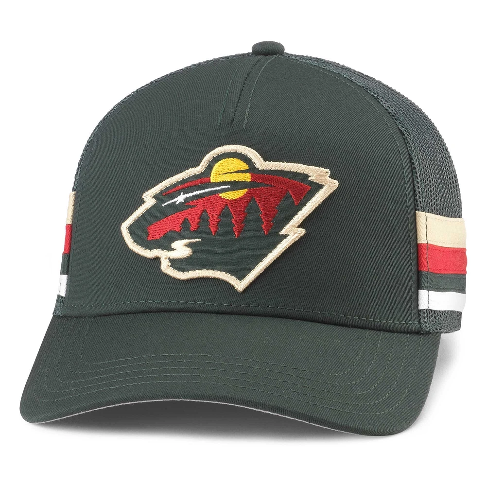 Casquette de camionneur réglable pour hommes, vert aiguille américaine, Minnesota Wild HotFoot Stripes