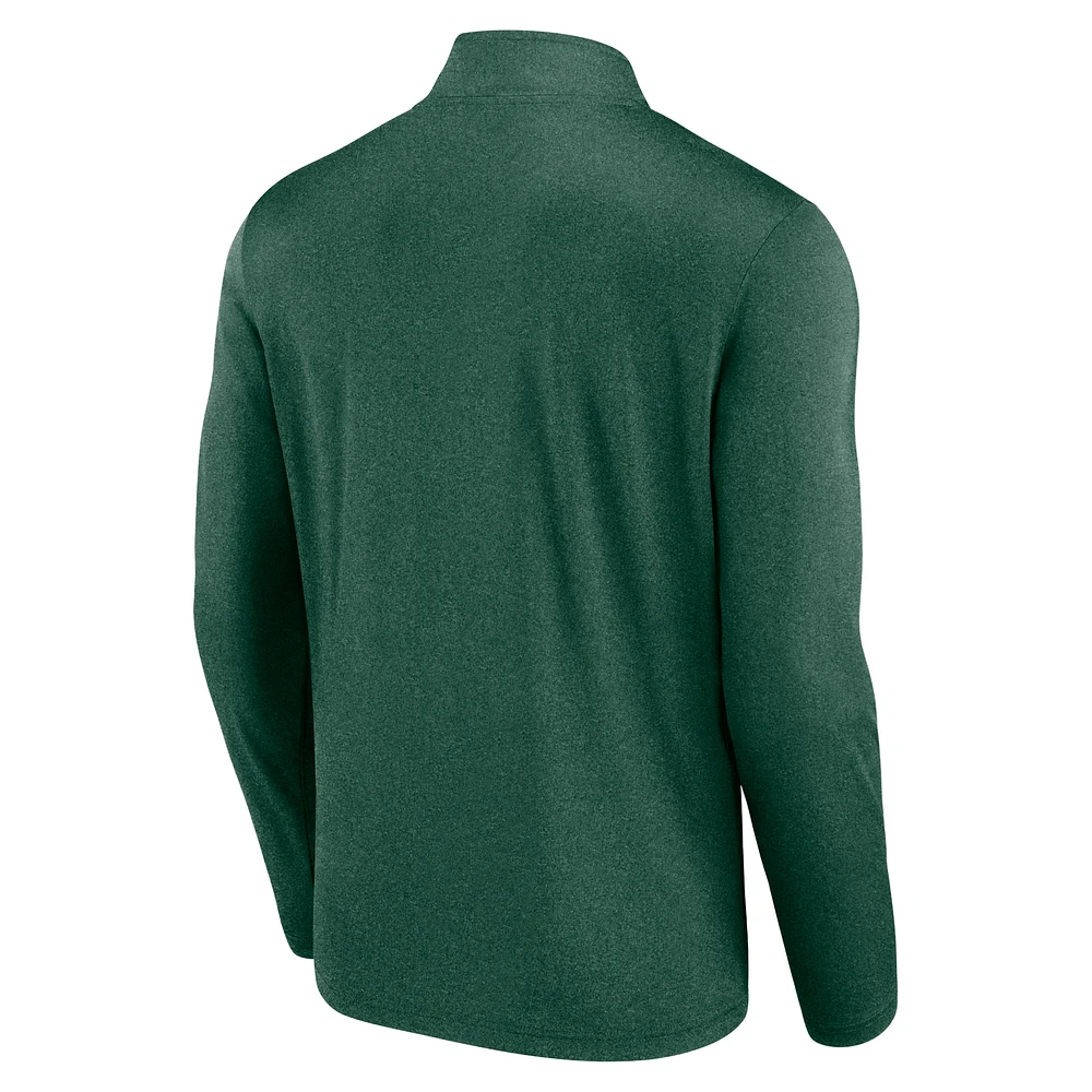 Men's  Dark Heather Green Minnesota Wild Head-to-Head Raglan Quarter-Zip Top