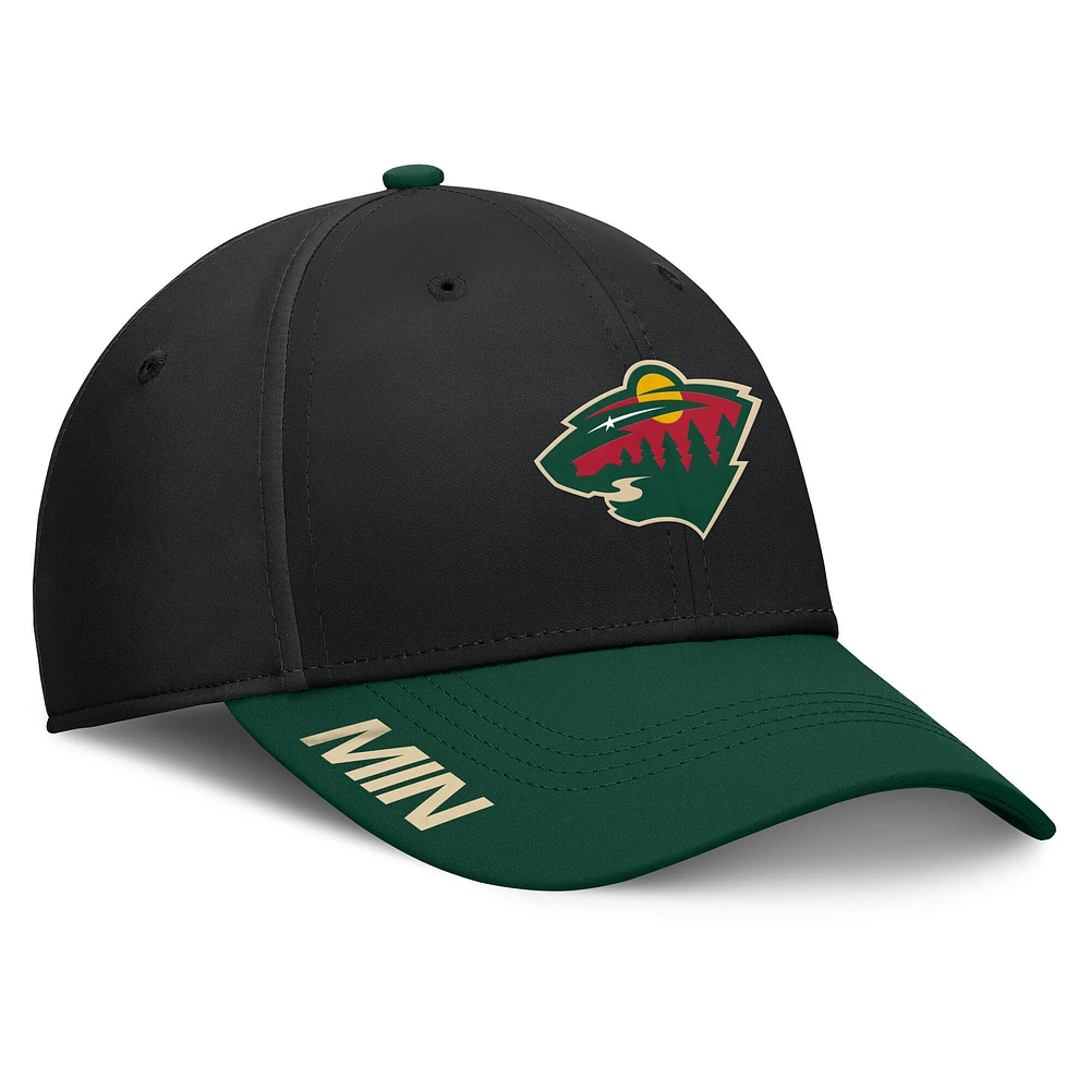 Casquette Fanatics noire/verte pour homme Minnesota Wild Authentic Pro Rink Flex