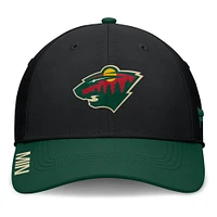 Casquette Fanatics noire/verte pour homme Minnesota Wild Authentic Pro Rink Flex