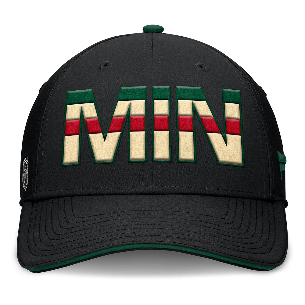 Casquette Fanatics noire/verte pour homme Minnesota Wild Authentic Pro Rink Team Code Flex