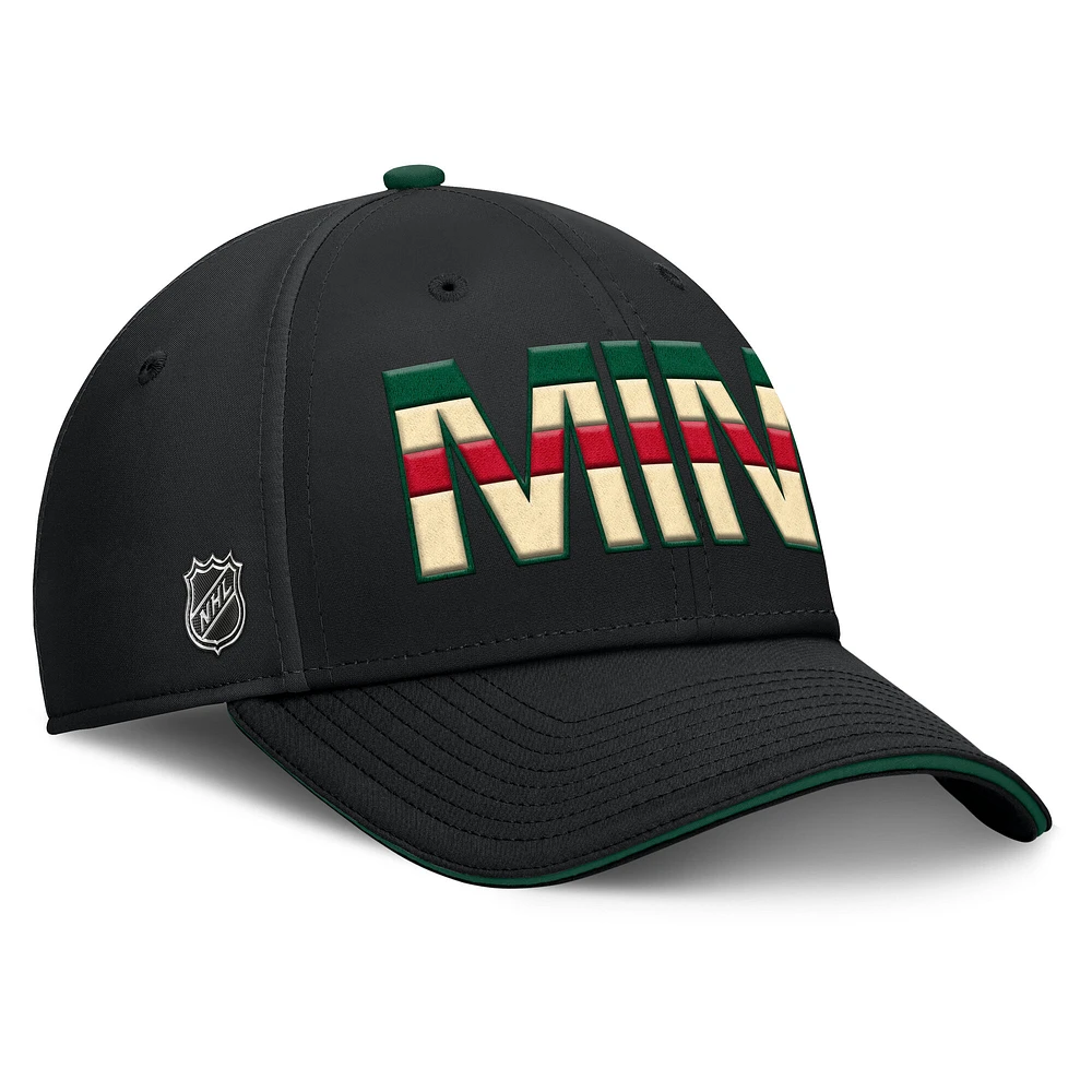 Casquette Fanatics noire/verte pour homme Minnesota Wild Authentic Pro Rink Team Code Flex