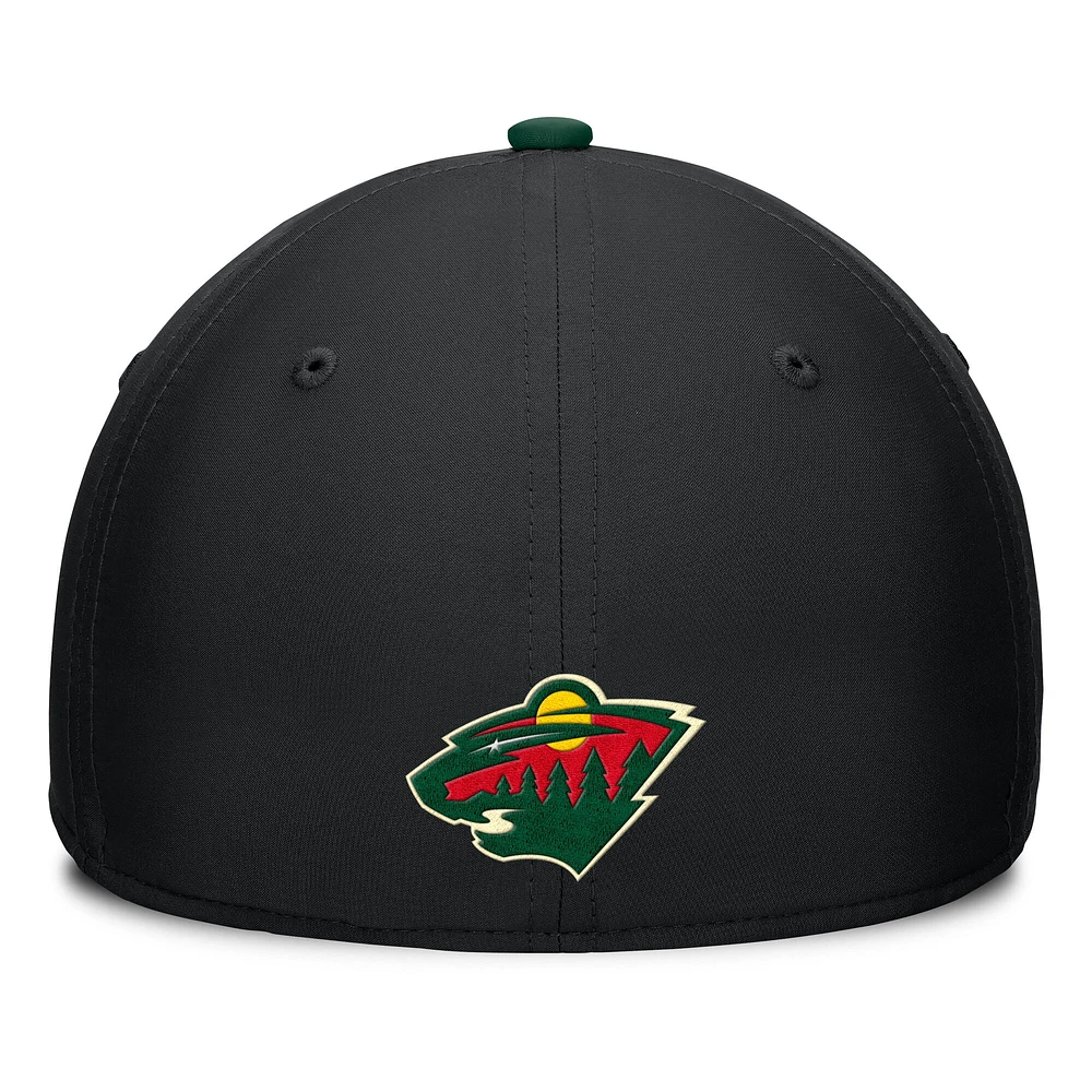 Men's Fanatics Black/Green Minnesota Wild Authentic Pro Rink Team Code Flex Hat