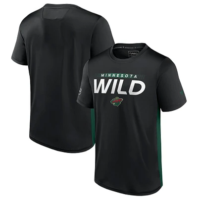 T-shirt Fanatics pour hommes, noir/vert, Minnesota Wild Authentic Pro Rink Tech