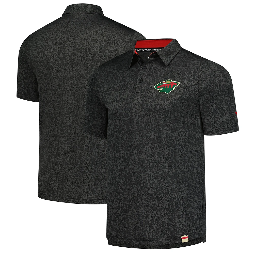 Men's Fanatics  Black Minnesota Wild Authentic Pro Jacquard Polo