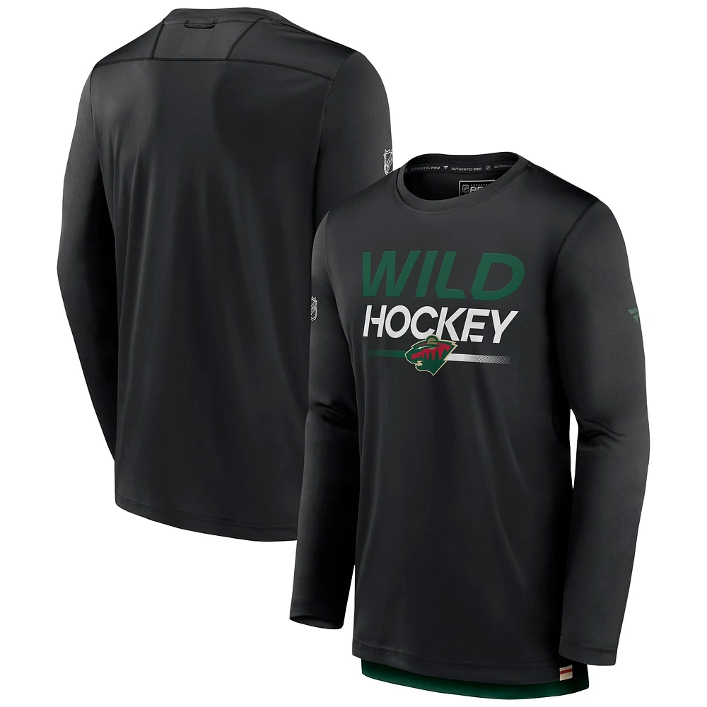 T-shirt noir à manches longues Fanatics Minnesota Wild Authentic Pro pour hommes