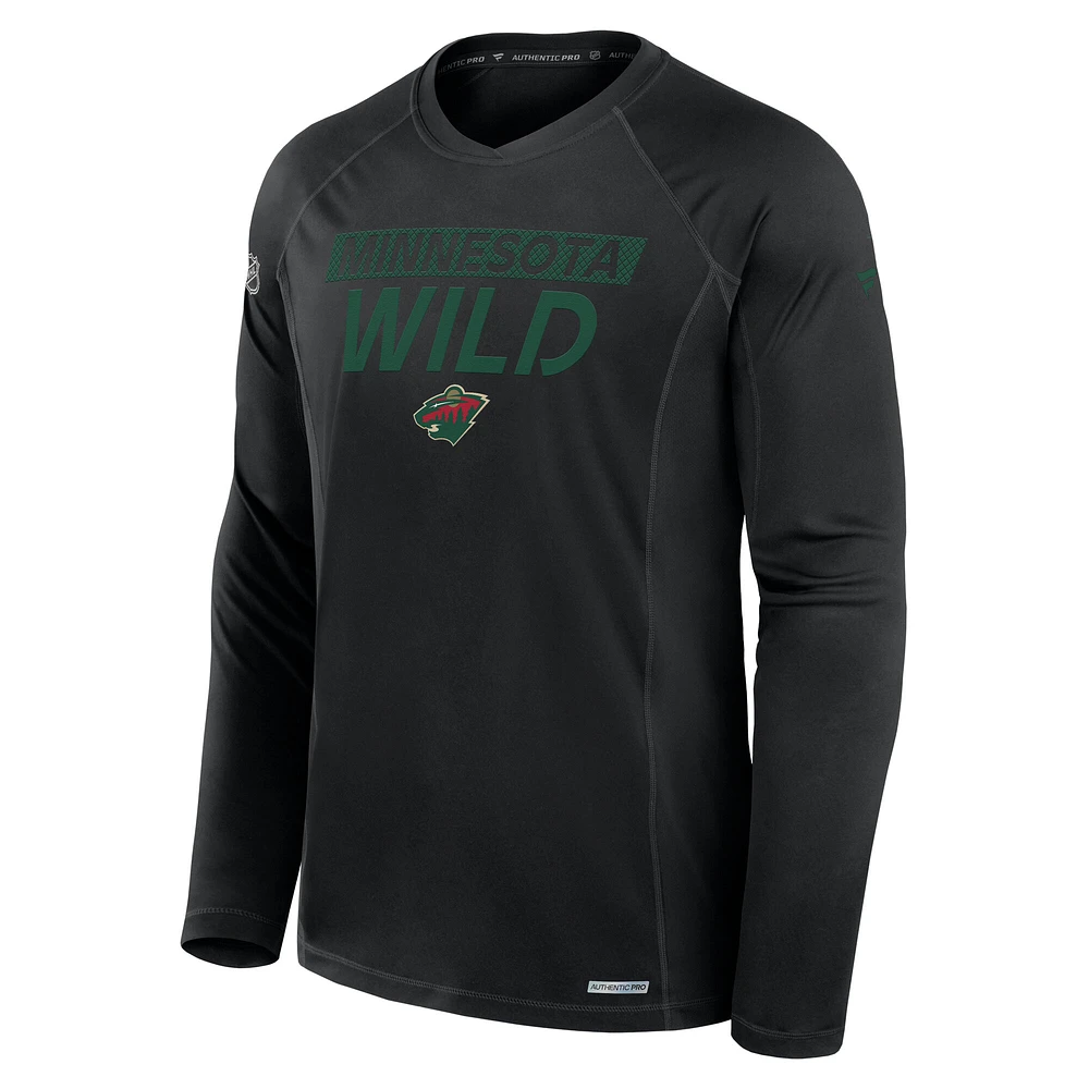 Men's Fanatics Black Minnesota Wild Authentic Pro Rink Tech Long Sleeve T-Shirt