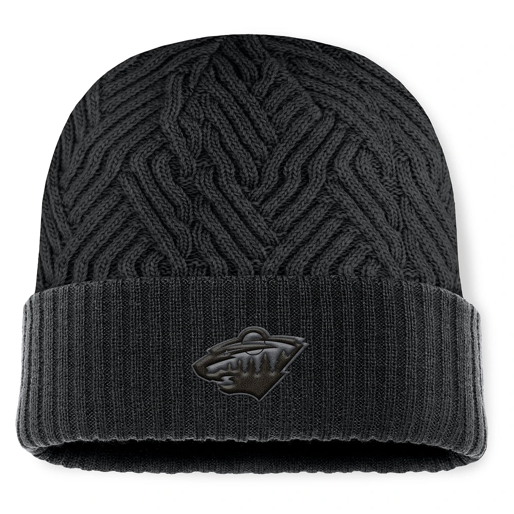 Bonnet en tricot à revers authentique Pro Road Minnesota Wild noir Fanatics pour homme