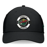 Casquette flexible noire Minnesota Wild Authentic Pro Training Camp Fanatics pour hommes